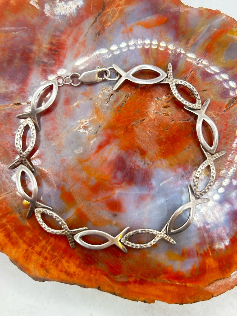Sterling Silver Christian Fish Bracelet - 8 inches